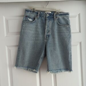 Agolde Light Wash Denim Jean Shorts with Frayed Hem
